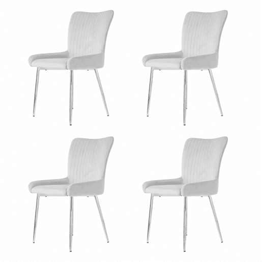 Conjunto de 4 cadeiras de veludo - com pés de metal prateado - Cinzento