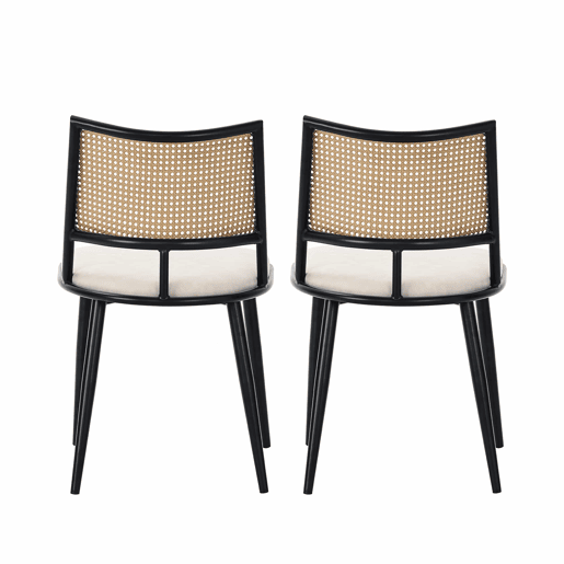 Conjunto de 2 cadeiras de jantar com almofada em pele sintética e encosto em PE rattan - Preto