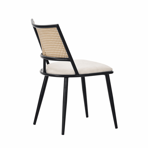Conjunto de 2 cadeiras de jantar com almofada em pele sintética e encosto em PE rattan - Preto