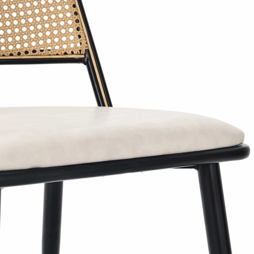 Conjunto de 2 cadeiras de jantar com almofada em pele sintética e encosto em PE rattan - Preto