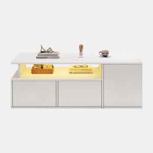 Mesa de centro 100x50x35 cm - Sofá com LED, mesa de café com 2 gavetas, capacidade de carga de 60 kg, branco