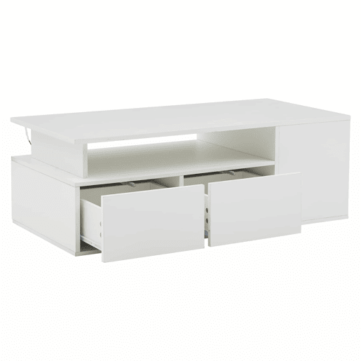 Mesa de centro 100x50x35 cm - Sofá com LED, mesa de café com 2 gavetas, capacidade de carga de 60 kg, branco