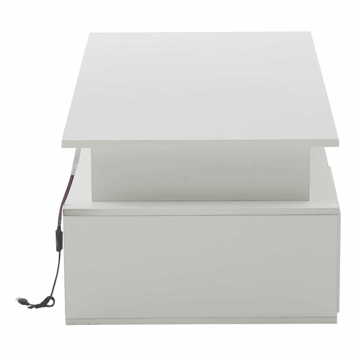 Mesa de centro 100x50x35 cm - Sofá com LED, mesa de café com 2 gavetas, capacidade de carga de 60 kg, branco