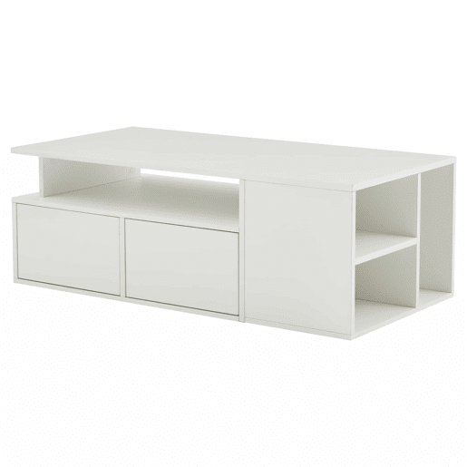 Mesa de centro 100x50x35 cm - Sofá com LED, mesa de café com 2 gavetas, capacidade de carga de 60 kg, branco