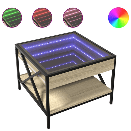 Mesa de Centro, Mesa baixa, luzes LED Infinity 50x50x38 cm carvalho sonoma