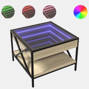Mesa de Centro, Mesa baixa, luzes LED Infinity 50x50x38 cm carvalho sonoma