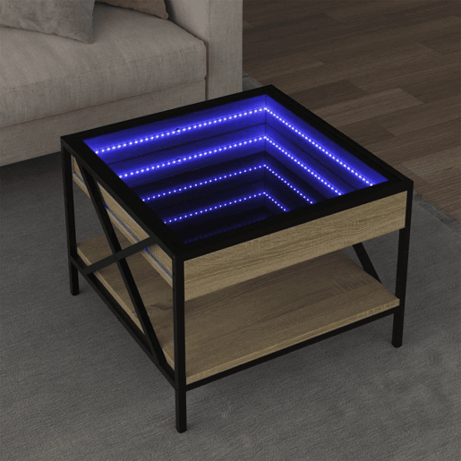 Mesa de Centro, Mesa baixa, luzes LED Infinity 50x50x38 cm carvalho sonoma