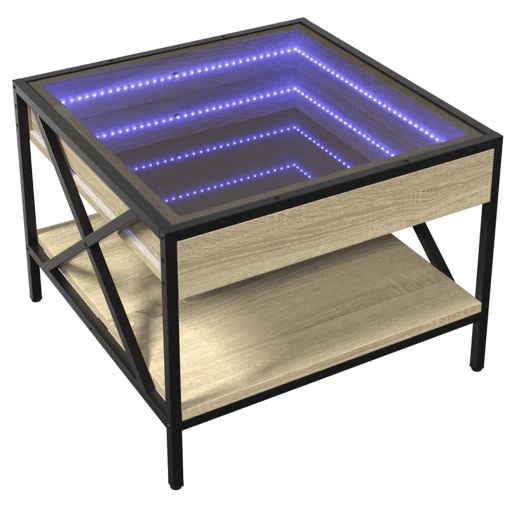 Mesa de Centro, Mesa baixa, luzes LED Infinity 50x50x38 cm carvalho sonoma