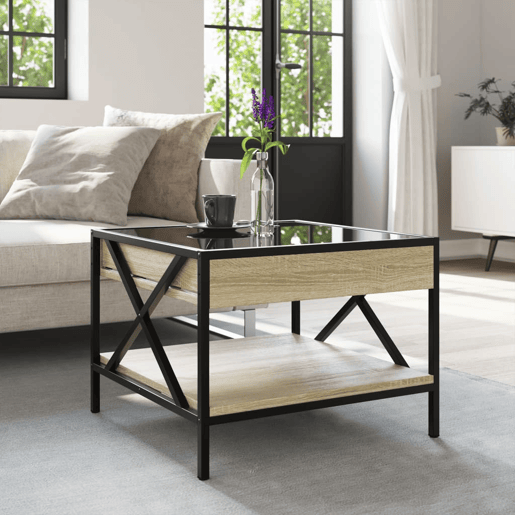 Mesa de Centro, Mesa baixa, luzes LED Infinity 50x50x38 cm carvalho sonoma