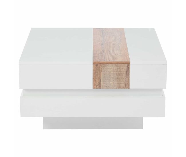 Mesa auxiliar 70x70x39 cm - mesa de centro con tapa extensible, almacenamiento oculto, blanca + color principal