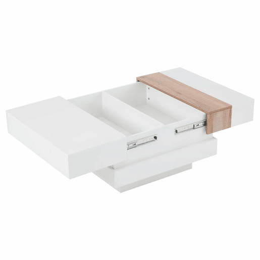 Mesa auxiliar 70x70x39 cm - Mesa de centro com tampo extensível, arrumação oculta, branca + cor principal Mesa auxiliar 70x70x39 cm - Mesa de centro com tampo extensível, arrumação oculta, branca + cor principal
