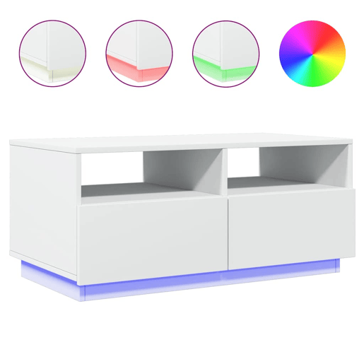 Mesa de Centro, Mesa baixa, com luzes LED 90x49x40 cm branco Mesa de Centro, Mesa baixa, com luzes LED 90x49x40 cm branco