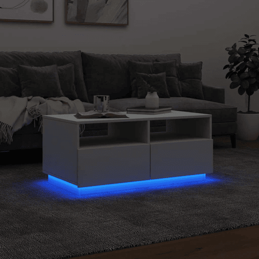 Mesa de Centro, Mesa baixa, com luzes LED 90x49x40 cm branco Mesa de Centro, Mesa baixa, com luzes LED 90x49x40 cm branco