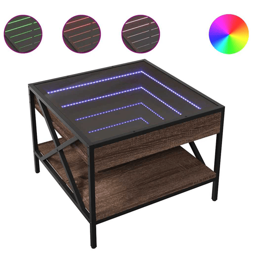 Mesa de Centro, Mesa baixa, luzes LED Infinity 50x50x38 cm carvalho castanho