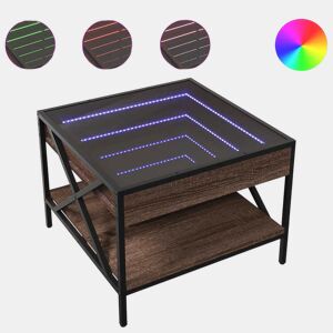 Mesa de Centro, Mesa baixa, luzes LED Infinity 50x50x38 cm carvalho castanho