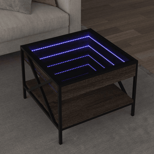 Mesa de Centro, Mesa baixa, luzes LED Infinity 50x50x38 cm carvalho castanho