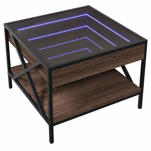 Mesa de Centro, Mesa baixa, luzes LED Infinity 50x50x38 cm carvalho castanho