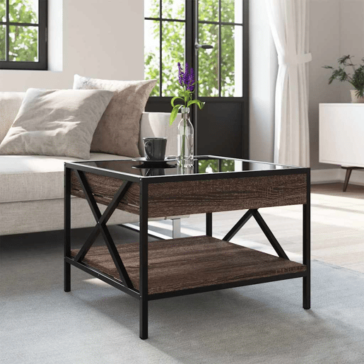 Mesa de Centro, Mesa baixa, luzes LED Infinity 50x50x38 cm carvalho castanho