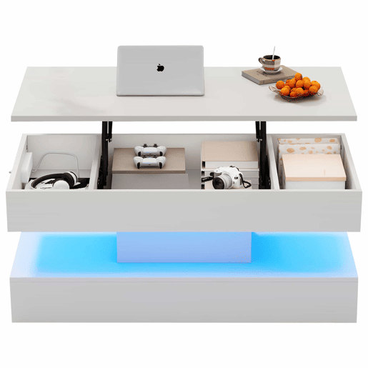 Mesa de centro 100x50x42 cm - Com iluminação LED e arrumação oculta - Branco