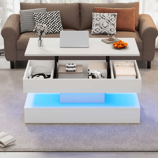 Mesa de centro 100x50x42 cm - Com iluminação LED e arrumação oculta - Branco