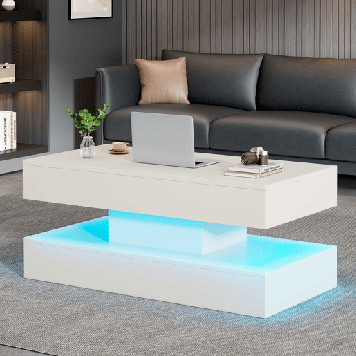 Mesa de centro 100x50x42 cm - Com iluminação LED e arrumação oculta - Branco