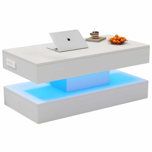 Mesa de centro 100x50x42 cm - Com iluminação LED e arrumação oculta - Branco