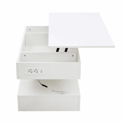 Mesa de centro 100x50x42 cm - Com iluminação LED e arrumação oculta - Branco