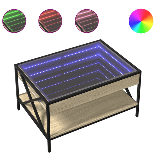 Mesa de Centro, Mesa baixa, luzes LED Infinity 70x50x38 cm carvalho sonoma