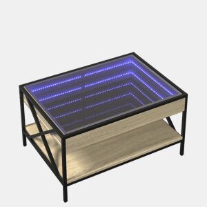 Mesa de Centro, Mesa baixa, luzes LED Infinity 70x50x38 cm carvalho sonoma