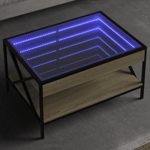 Mesa de Centro, Mesa baixa, luzes LED Infinity 70x50x38 cm carvalho sonoma
