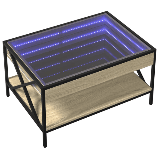 Mesa de Centro, Mesa baixa, luzes LED Infinity 70x50x38 cm carvalho sonoma