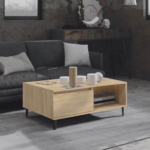 Mesa de Centro, Mesa baixa, 90x60x35 cm derivados de madeira carvalho sonoma
