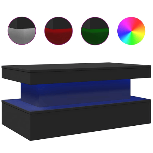 Mesa de Centro, Mesa baixa, com luzes LED 90x50x40 cm preto