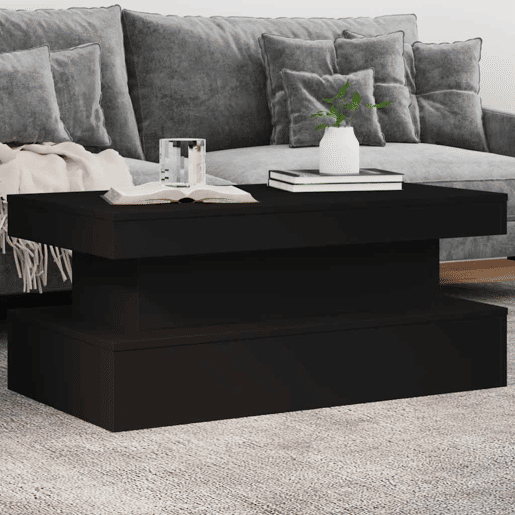 Mesa de Centro, Mesa baixa, com luzes LED 90x50x40 cm preto