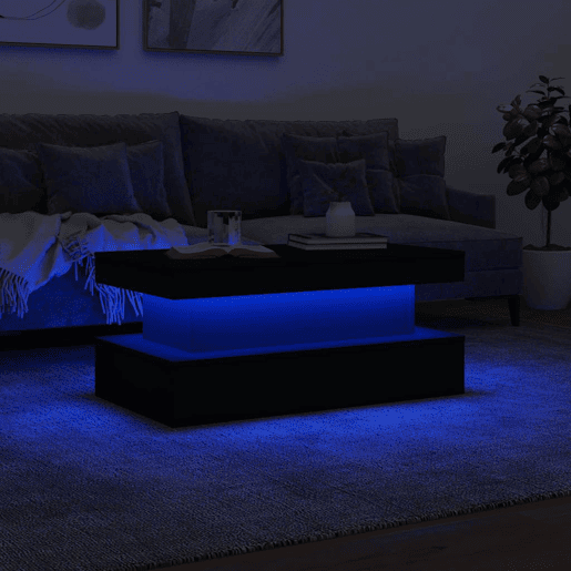 Mesa de Centro, Mesa baixa, com luzes LED 90x50x40 cm preto