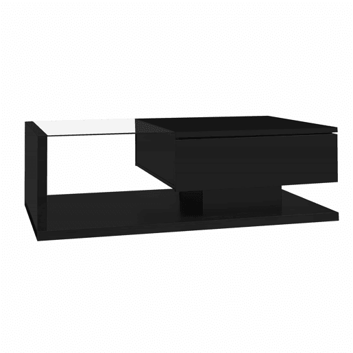 Mesa de centro - Características de alto brilho, com vidro e efeito LED - Preto