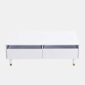 Mesa de centro LED moderna - tampo ondulado, 2 gavetas, luzes LED mutáveis - dourado-branco