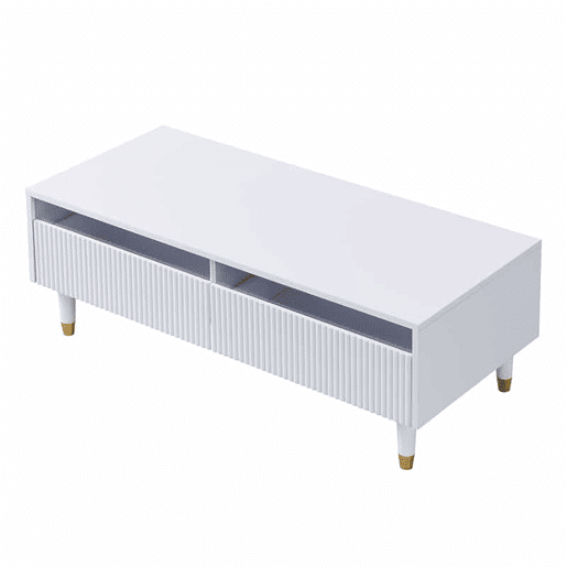 Mesa de centro LED moderna - tampo ondulado, 2 gavetas, luzes LED mutáveis - dourado-branco