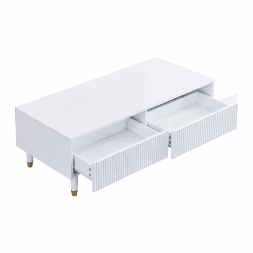 Mesa de centro LED moderna - tampo ondulado, 2 gavetas, luzes LED mutáveis - dourado-branco