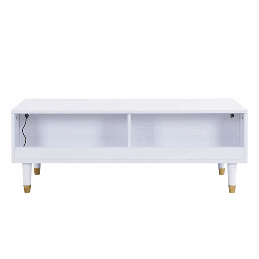 Mesa de centro LED moderna - tampo ondulado, 2 gavetas, luzes LED mutáveis - dourado-branco