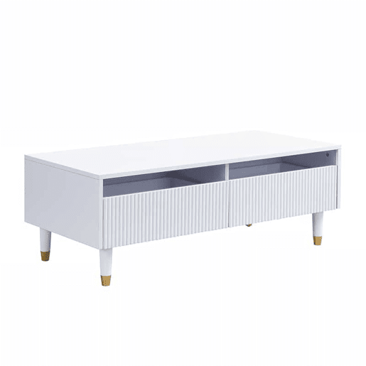 Mesa de centro LED moderna - tampo ondulado, 2 gavetas, luzes LED mutáveis - dourado-branco