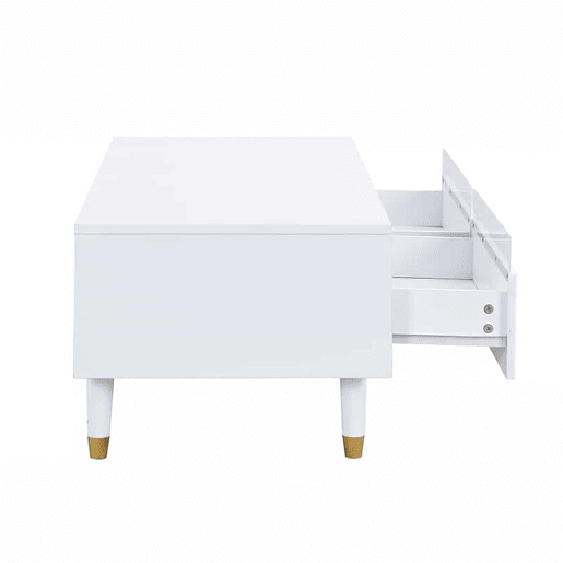 Mesa de centro LED moderna - tampo ondulado, 2 gavetas, luzes LED mutáveis - dourado-branco