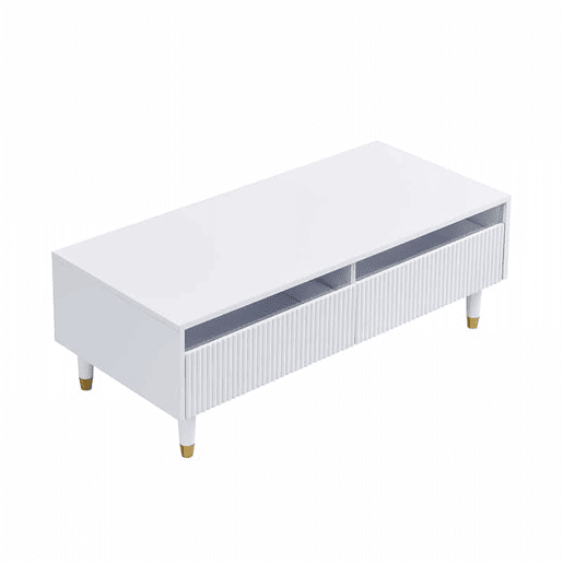 Mesa de centro LED moderna - tampo ondulado, 2 gavetas, luzes LED mutáveis - dourado-branco