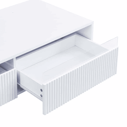Mesa de centro LED moderna - tampo ondulado, 2 gavetas, luzes LED mutáveis - dourado-branco