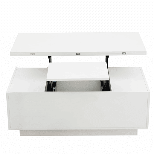 Mesa de centro moderna com mecanismo duplo elevável, arrumação oculta, suporta até 50 kg - Branco