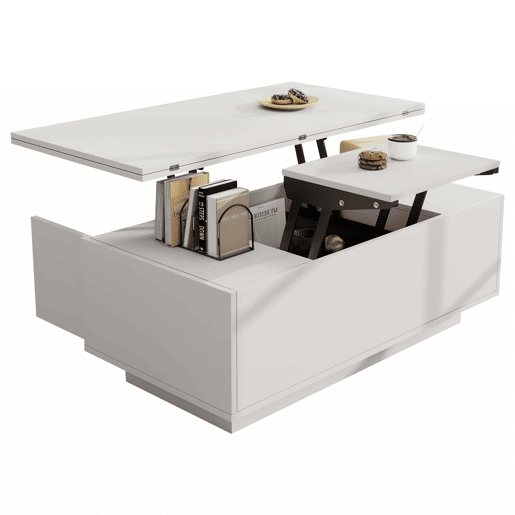 Mesa de centro moderna com mecanismo duplo elevável, arrumação oculta, suporta até 50 kg - Branco