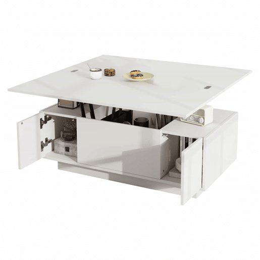 Mesa de centro moderna com mecanismo duplo elevável, arrumação oculta, suporta até 50 kg - Branco