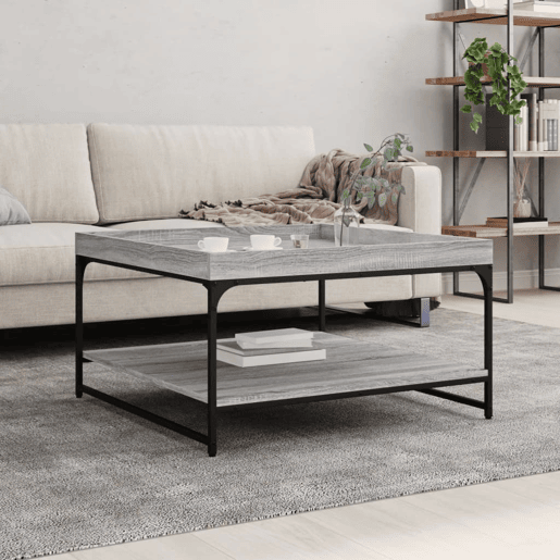 Mesa de Centro, Mesa baixa, 80x80x45 cm derivados madeiraferro cinza sonoma