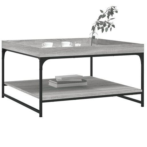 Mesa de Centro, Mesa baixa, 80x80x45 cm derivados madeiraferro cinza sonoma