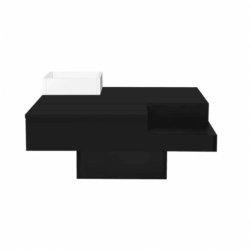 Mesa de centro quadrada com caixa de arrumação extraível - Luzes LED na parte inferior - Preto